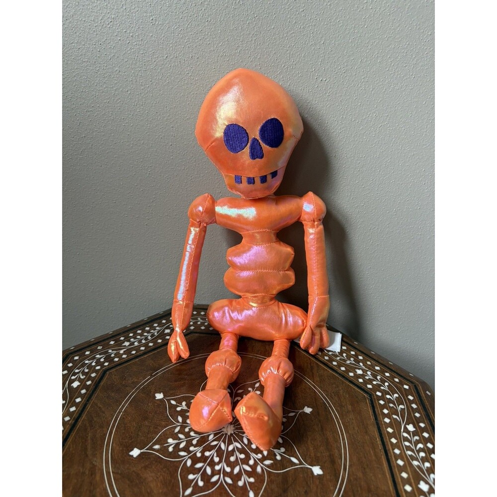 Metalic Iridescent Orange Skeleton Bones Plush 15" Stuffed Halloween Animal
